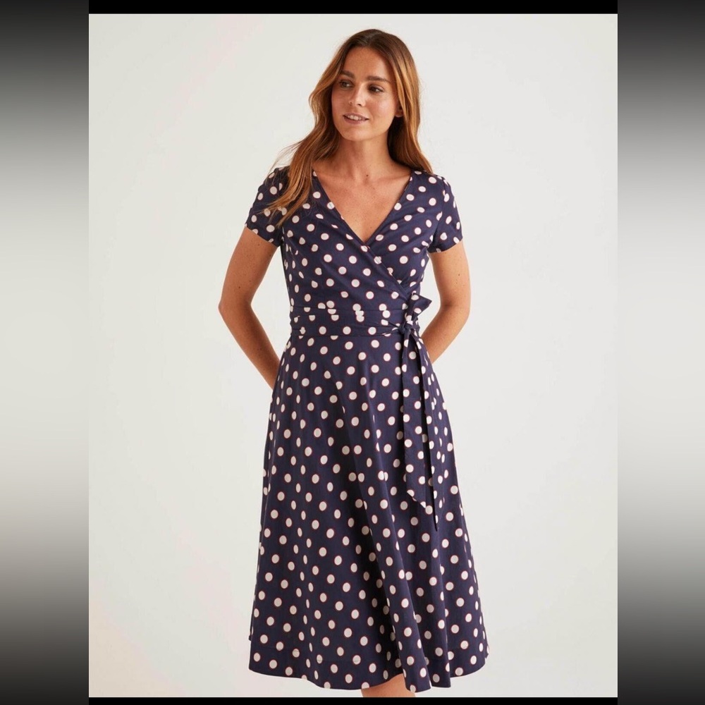 NWT Boden Navy Polka Dot Wrap Dress 16-18R